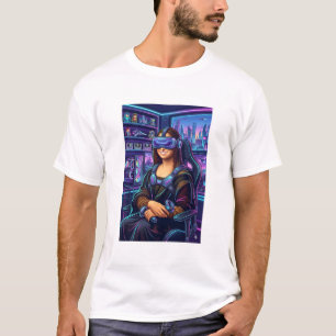 Gamer Mona Lisa VR Headset Funny Cyberpunk Art Pri T-Shirt