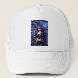 Gamer Mona Lisa VR Headset Funny Cyberpunk Art Pri Trucker Hat