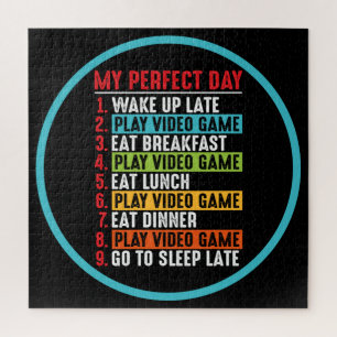 Gamer My Perfect Day Play Video Games Jigsaw Puzzle