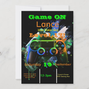Gamer, Next Level, Player One, 17th Video Game  Invitation