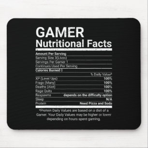 Gamer Nutrition Facts Video Games Computer Nerd  Mouse Pad