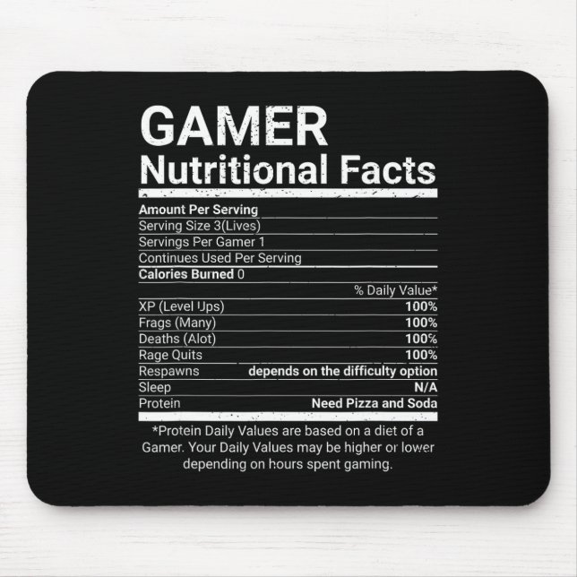 Gamer Nutrition Facts Video Games Computer Nerd  Mouse Pad (Front)