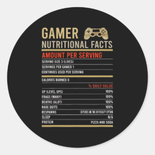 Gamer Nutritional Facts Cool Gamer Video Game Fun Classic Round Sticker