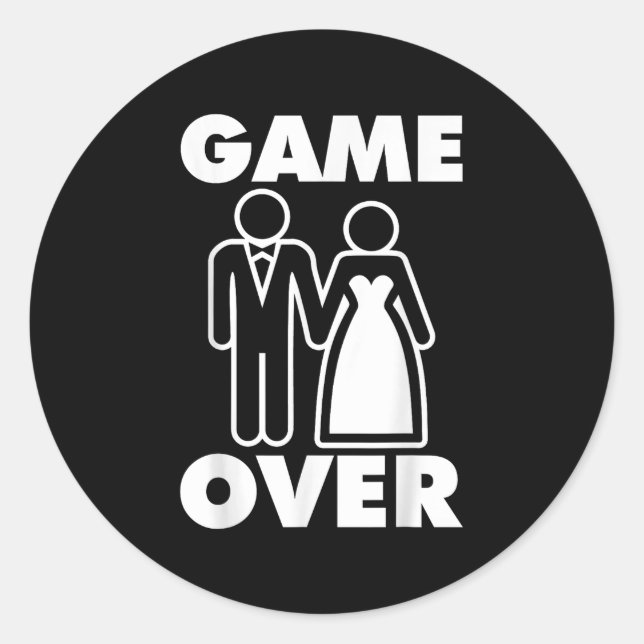 Gamer Over Bride Groom Funny Wedding  Classic Round Sticker (Front)
