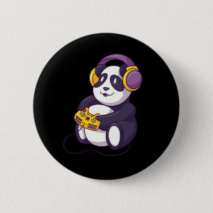Gamer Panda Playing Videogames 2 Inch Round Button