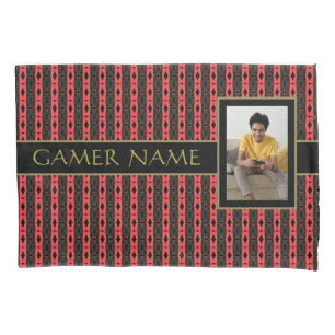 Gamer Party Name & Photo Red/Black Lumbar Pillow Pillowcase