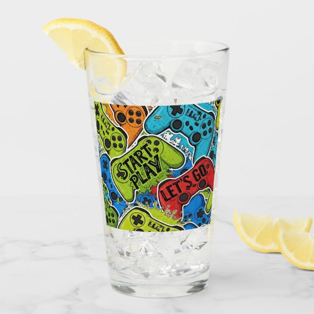 Gamer Pattern Glass Cup (Front Ice)
