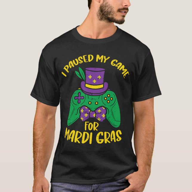 Gamer Paused My Game Mardi Gras Gaming Boys Kids M T-Shirt (Front)