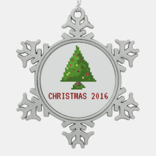 Gamer Pixel 8bit Christmas Tree Holiday Ornament