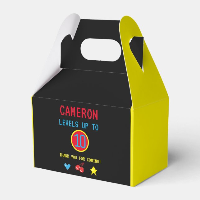 Gamer Pixel Arcade level up 10th birthday Favor Box (Front Side)