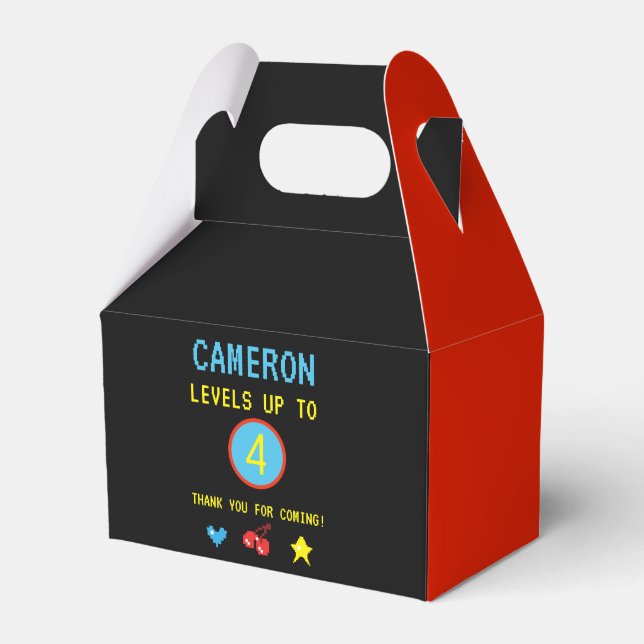 Gamer Pixel Arcade level up 4th birthday Favor Box (Front Side)