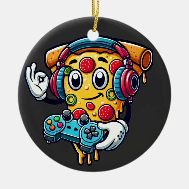 Gamer Pizza Video Gaming Food Ceramic Ornament  (Front)