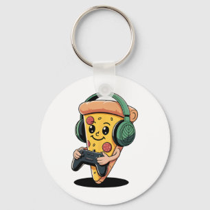 Gamer Pizza Video Gaming Funny Food Men Boys Kids Keychain