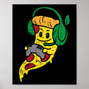 Gamer Pizza Video Gaming Funny Food Men Boys Kids Poster