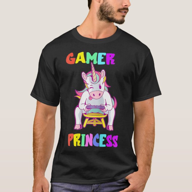 Gamer Princess Console Gaming Unicorn Computer T-Shirt (Front)