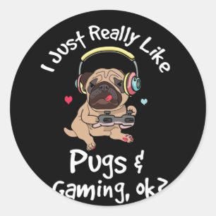 Gamer Pug Lover Video Games Dog Pug Gaming Classic Round Sticker