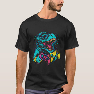 Gamer Raptor Mode – Neon Dino Gaming T-Shirt