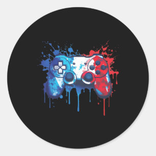 Gamer - Red White Blue 4th Of July Video Game 2 Classic Round Sticker