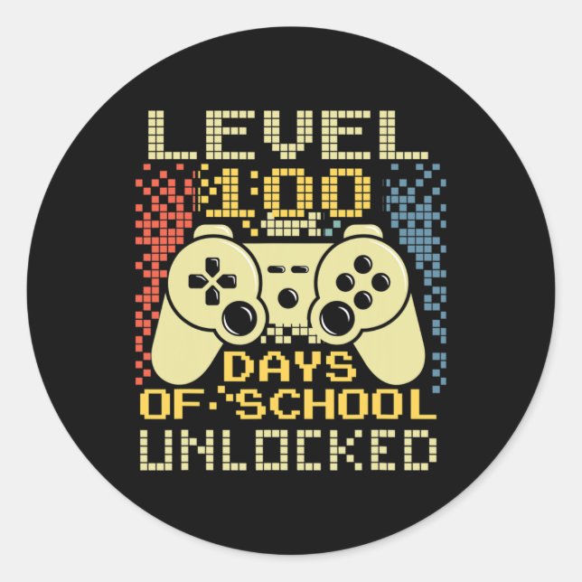 Gamer Retro 100th Day Teacher 100 Days Of School B Classic Round Sticker (Front)