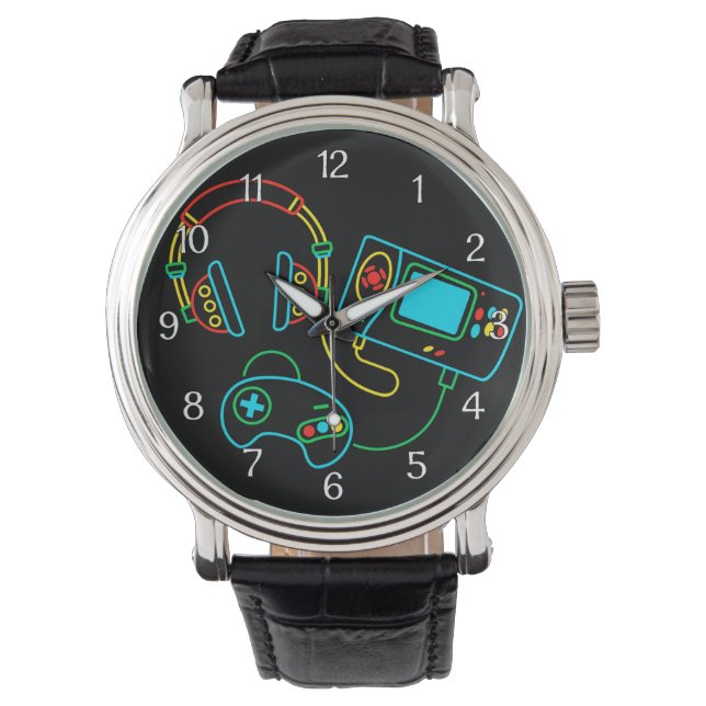 Gamer Retro Neon Black Watch (Front)