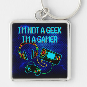 Gamer Retro Neon Blue Keychain