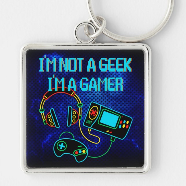 Gamer Retro Neon Blue Keychain (Front)