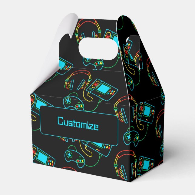 Gamer Retro Neon Gable Favor Box (Front Side)