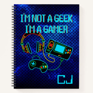 Gamer Retro Neon Monogrammed Notebook