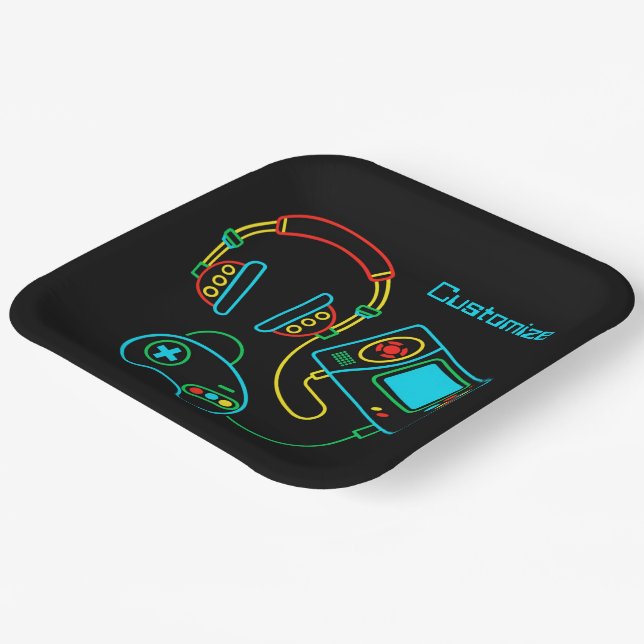 Gamer Retro Neon   Paper Plate (Angled)