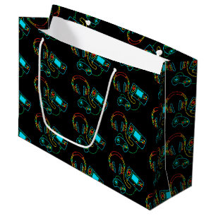 Gamer Retro Neon Pattern Large Gift Bag