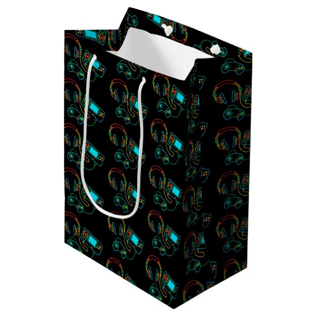 Gamer Retro Neon Pattern  Medium Gift Bag (Front Angled)