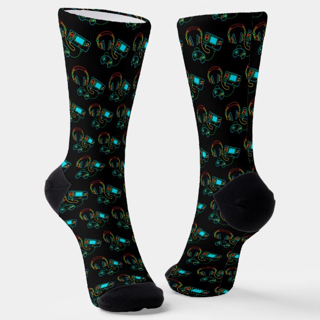 Gamer Retro Neon Pattern  Socks (Angled)