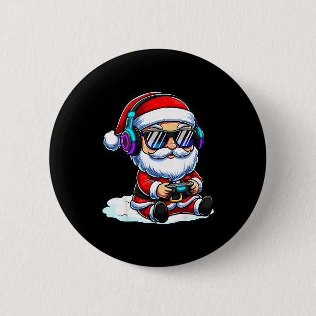 Gamer Santa Video Game Christmas Gaming  2 Inch Round Button (Front)