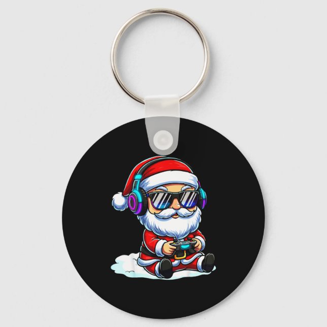 Gamer Santa Video Game Christmas Gaming  Keychain (Front)