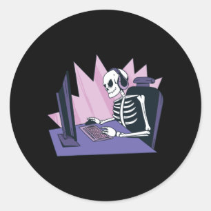 GAMER SKELETON CLASSIC ROUND STICKER