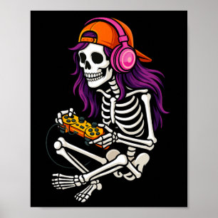Gamer Skeleton Halloween Girls Teens Women Video G Poster