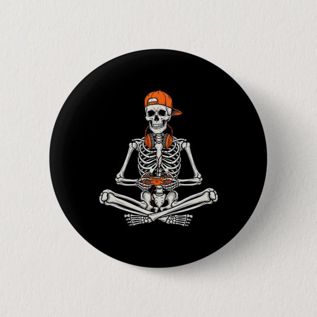 Gamer Skeleton Halloween Video Game Controller Boy 2 Inch Round Button (Front)