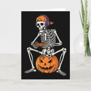 Gamer Skeleton Halloween Video Game Controller Boy Card