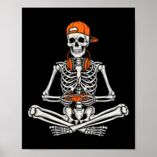 Gamer Skeleton Halloween Video Game Controller Boy Poster