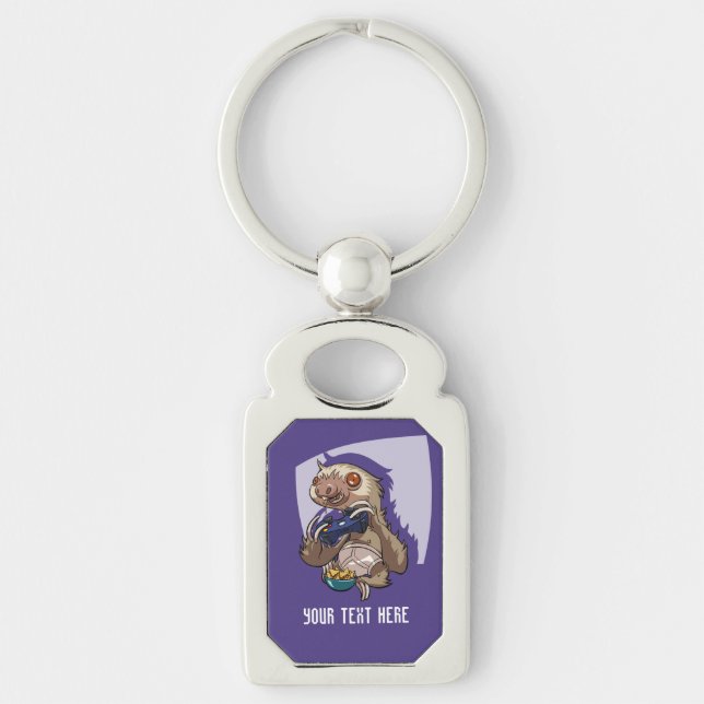 Gamer Sloth Eating Nachos in Underpants Cartoon Keychain (Front)