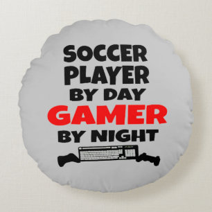 Gamer Soccer Player Round Pillow