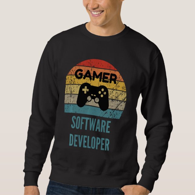 Gamer Software Developer Vintage 60s 70s Gaming Sweatshirt (Front)