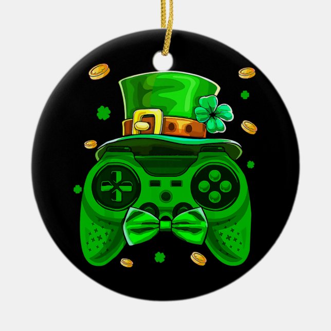 Gamer St Patricks Day Irish Controller Video Game Ceramic Ornament (Front)