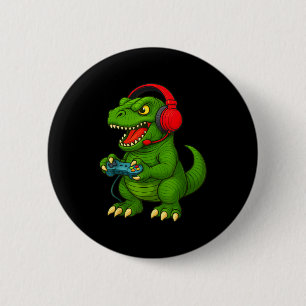 Gamer T Rex Dinosaur Video Games Boys Teen Funny G 2 Inch Round Button