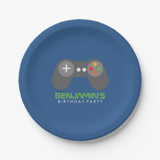 Gamer Themed Kids Birthday Party Paper Plate (Front)