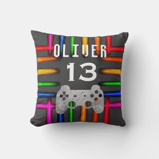 Gamer Video Game Controller Neon Birthday  Throw Pillow (Front)