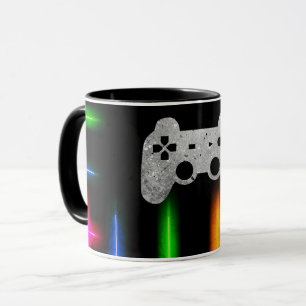 Gamer Video Game Controller Neon Colours Black Mug