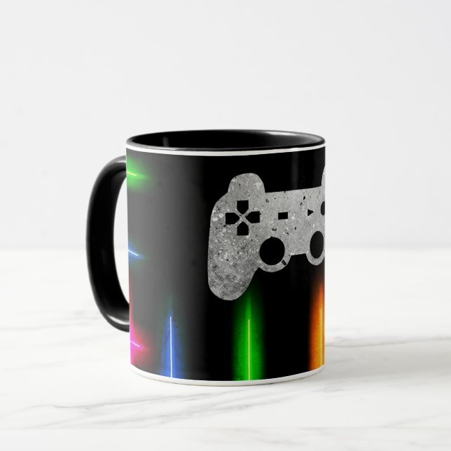 Gamer Video Game Controller Neon Colours Black Mug (Front Left)