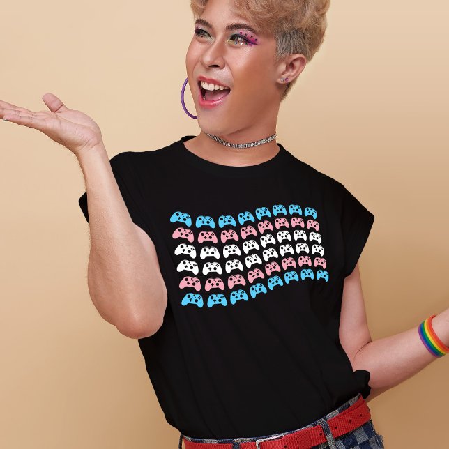 Gamer Video Game Controller Transgender Pride Flag T-Shirt (Mockup of LGBT youth wearing t-shirt. Photo by our-team on Freepik )