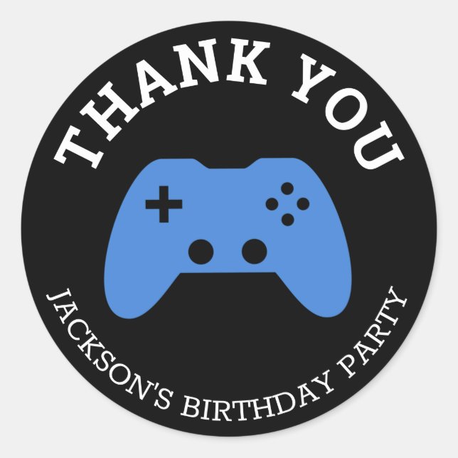 Gamer Video Game Party Thank You Personalized Classic Round Sticker (Front)